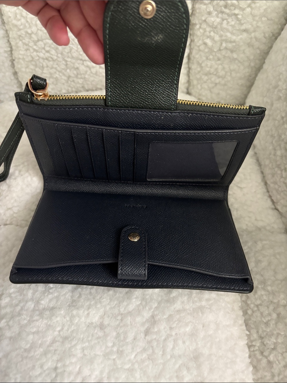 Coach Green Saffiano Leather Wristlet Wallet with Gold Logo - Picture 5 of 8